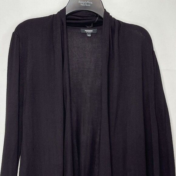 Women Sweater Cardigan Large Brown Open Cowl Neck Ruched Sleeve Premise Studio - Picture 3 of 16